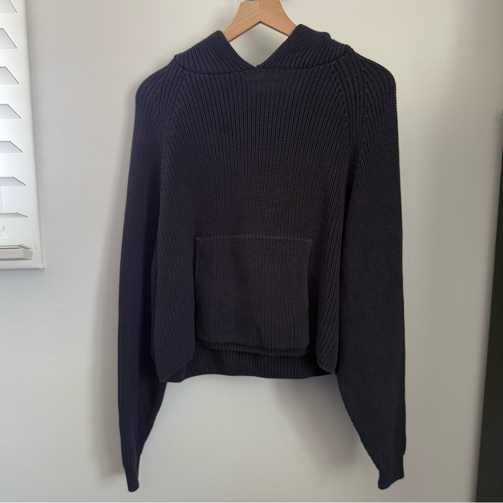 Vwoollo Small Star Knit Hoodie Pullover Navy Chunky Thick - Picture 4 of 9